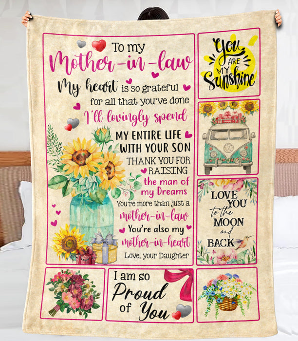 Personalized To My Mother-In-Law Blanket From Daughter My Heart Is So Grateful Flower Printed Mother'S Day Blanket