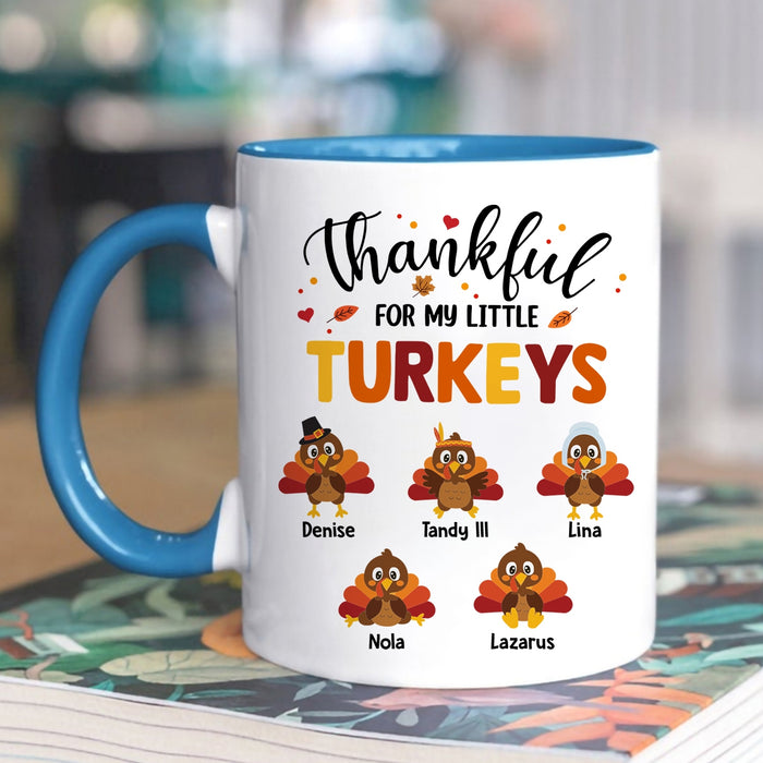 Personalized Coffee Mug Gifts For Grandma Thankful For My Little Turkeys Cute Custom Grandkids Name Birthday Accent Cup
