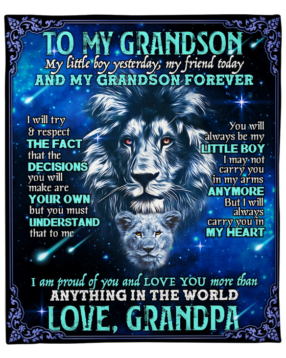 Personalized To My Grandson Blanket From Grandparents Lion You Will Always Be My Little Boy Custom Name Birthday Gifts