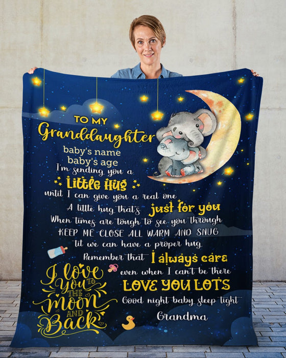 Personalized To My Granddaughter Blanket From Grandpa Grandma Cute Elephants Moon Galaxy Custom Name Gifts For Christmas