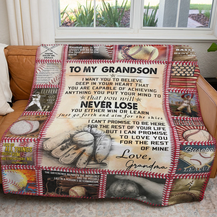 Personalized Baseball Fleece Blanket To My Grandson From Grandma Vintage Glove & Ball Design Blanket Custom Name