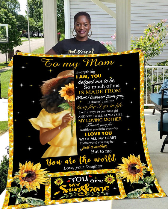 Personalized Lovely Fleece Blanket To My Mom From Daughter Black Girl & Sunflower Prints Custom Name Blankets