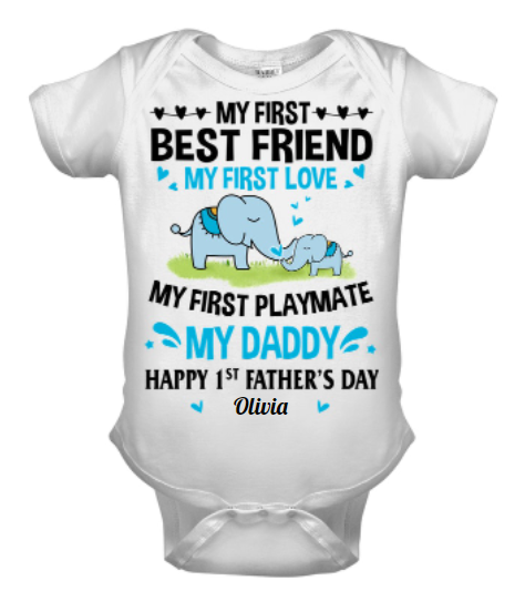 Personalized Baby Onesie For Newborn Baby Happy First Father's Day Funny Cartoon Elephant Design Custom Name