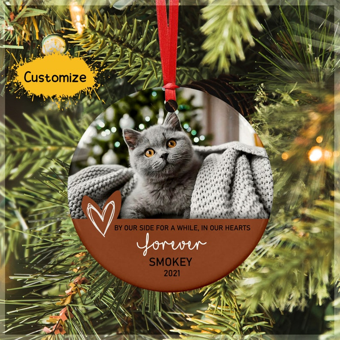 Personalized Memorial Ornament For Pet Loss By Our Side A While In Heart Custom Name Photo Tree Hanging Sympathy Gifts