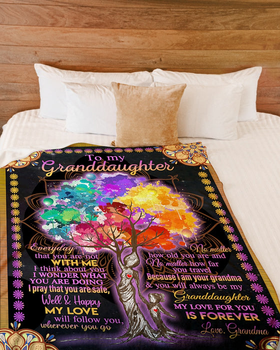 Personalized To My Granddaughter Blanket From Grandparents My Love Follow You Mandala Colorful Tree Custom Name