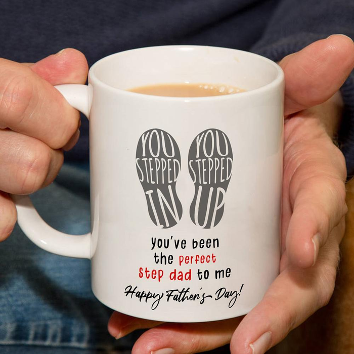 Funny White Ceramic Coffee Mug For Bonus Dad Perfect Step Dad Footprint Printed 11 15oz Father's Day Cup