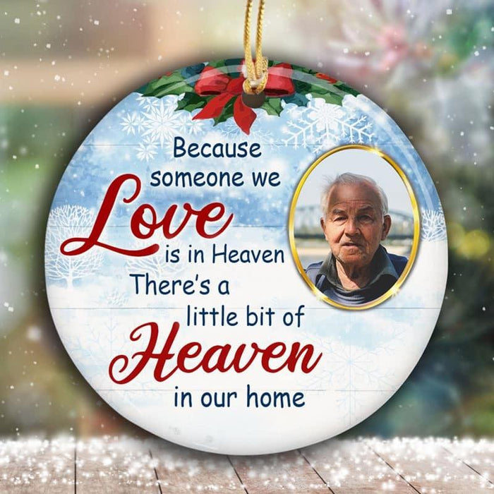 Personalized Memorial Ornament For Loved One In Heaven Snowflakes Ribbon Love In Heaven Custom Photo Sympathy Gifts