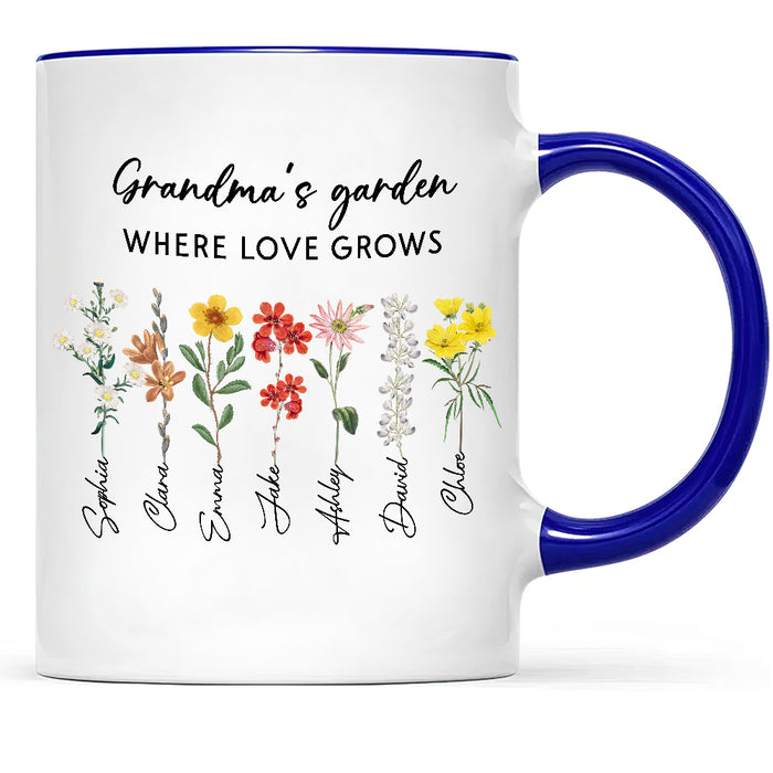 Personalized Coffee Mug Gifts For Grandma Flower Grandma's Garden Where Love Grows Custom Name Mothers Day 11oz Cup