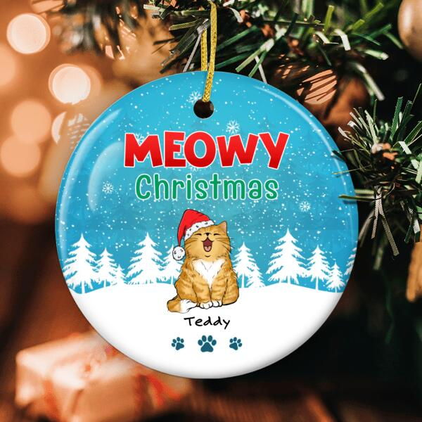 Personalized Ornament For Cat Lover Meowy Paws Xmas Pine Tree Snowflakes Custom Name Tree Hanging Gifts For Christmas