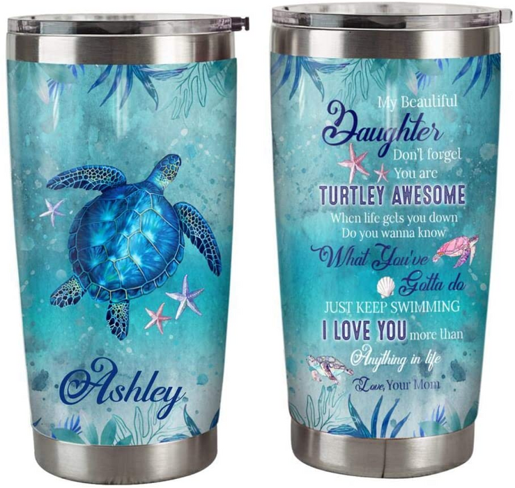 Personalized Tumbler To Daughter Gifts From Mom Dad Sea Turtle Don't Forget You Are Awesome Custom Name Travel Cup 20oz