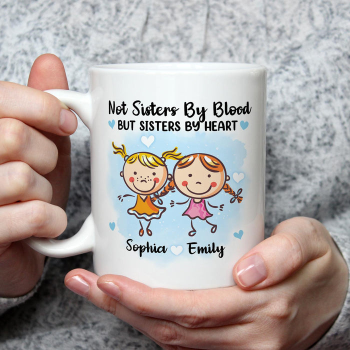 Personalized Ceramic Coffee Mug For Bestie BFF Not By Blood But By Heart Cute Girls Print Custom Name 11 15oz Cup