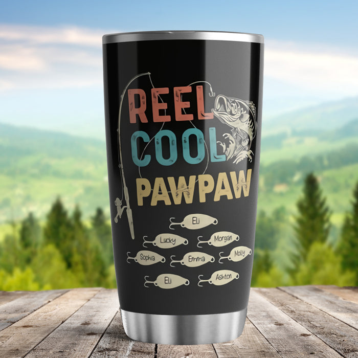 Personalized Tumbler Gifts For Grandpa From Grandkids Reel Cool Pawpaw Vintage Fishing Lovers Custom Name Travel Cup