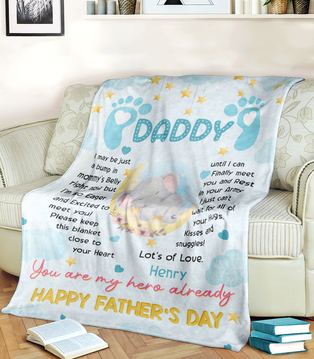 Personalized Fleece Sherpa Blanket From Baby Bump To Time To Be Dad Cute Elephant I Just Can't Wait Happy Fathers Day