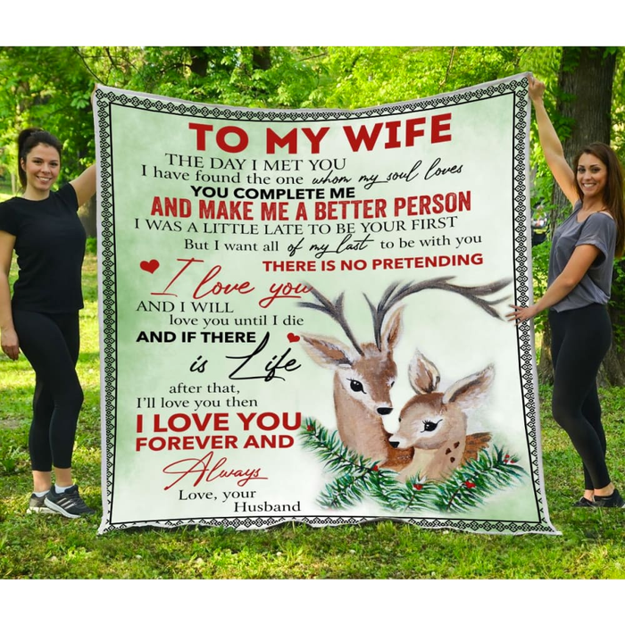 Personalized Love Blanket To My Wife The Day I Met You Romantic Deer Couple Printed Custom Name Valentine Blankets