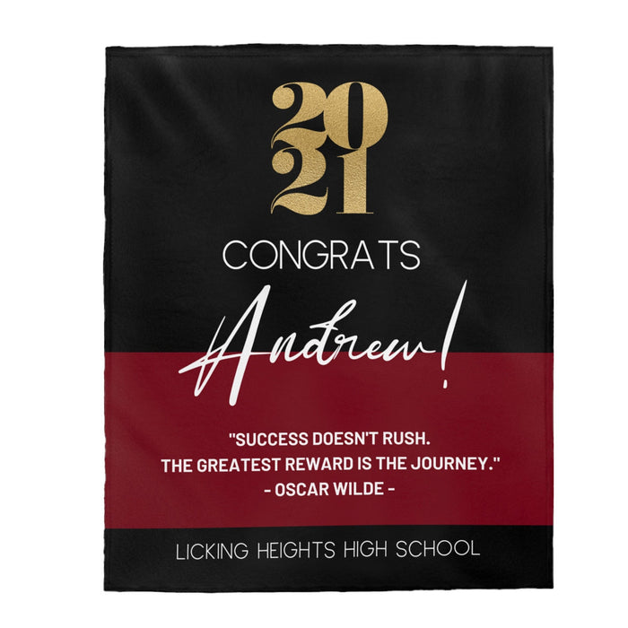 Personalized Graduation Blanket Congrats Success Doesn'T Rush Custom Name & School High School Graduation Blanket