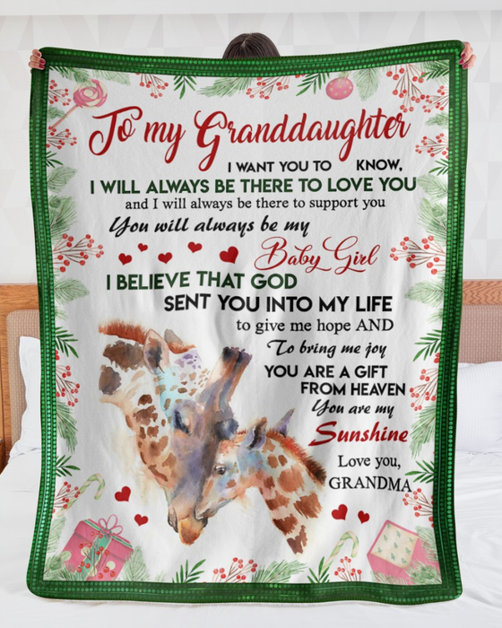 Personalized To My Granddaughter Blanket From Grandparents Giraffe Christmas Theme A Gift From Heaven Custom Name
