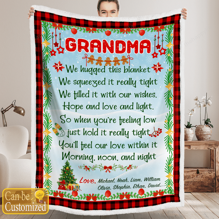 Personalized Blanket For Grandma We Hugged This Blanket Red Buffalo Plaid Design Custom Grandkids Name