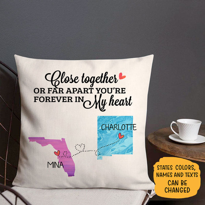 Personalized Square Pillow For Friends Couple Far Apart You're Forever In Heart Custom Name Sofa Cushion Birthday Gifts