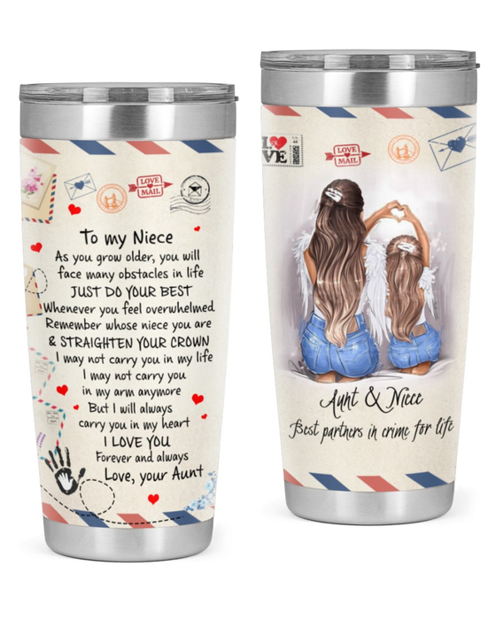Personalized To My Niece Tumbler From Aunt Carry You In My Heart Airmail Letter Custom Name Travel Cup Gifts For Christmas