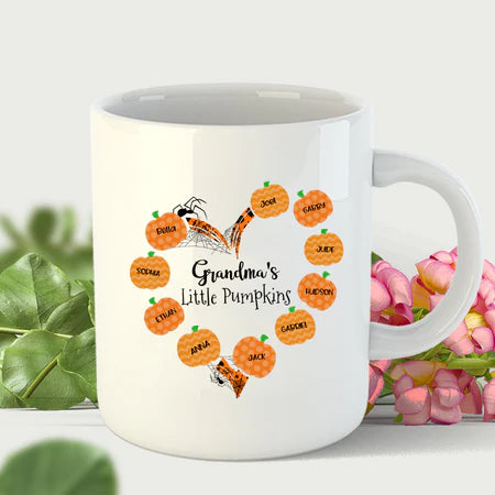 Personalized Coffee Mug Gifts For Grandma Little Pumpkins Heart Autumn Custom Grandkids Name Thanksgiving White Cup