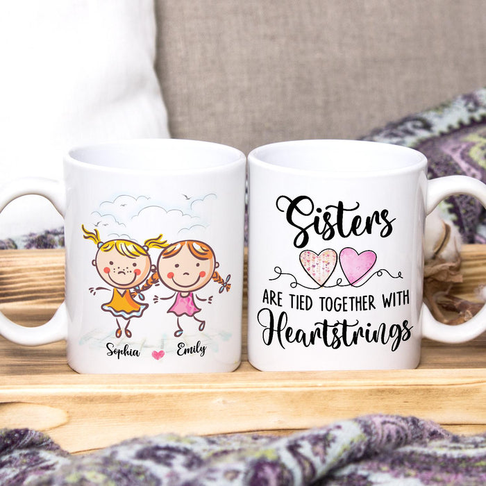 Personalized Ceramic Coffee Mug For Bestie BFF Tied Together Cute Girls & Heart Print Custom Name 11 15oz Cup