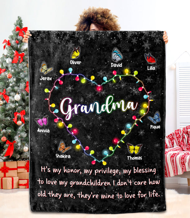 Personalized To My Grandma Blanket From Grandkids It's My Honor Heart Butterflies Snowflakes Custom Name Christmas Gifts