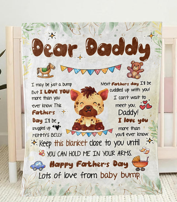 Personalized Blanket To My Dad From Baby Bump Happy Father's Day Cartoon Design Cute Baby Hyena Custom Name