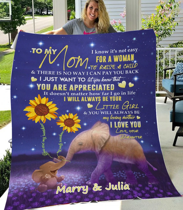 Personalized Premium Blanket To My Mom Elephants & Sunflower Printed Blanket For Mothers Day Custom Name