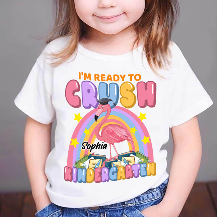 Personalized T-Shirt For Kids Ready To Crush Kindergarten Flamingo Print Custom Name Back To School Outfit