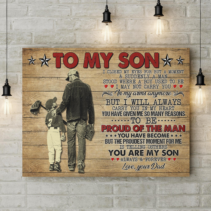 Personalized To My Son Canvas Wall Art Baseball Lovers Carry You In My Heart Custom Name Poster Prints For Christmas