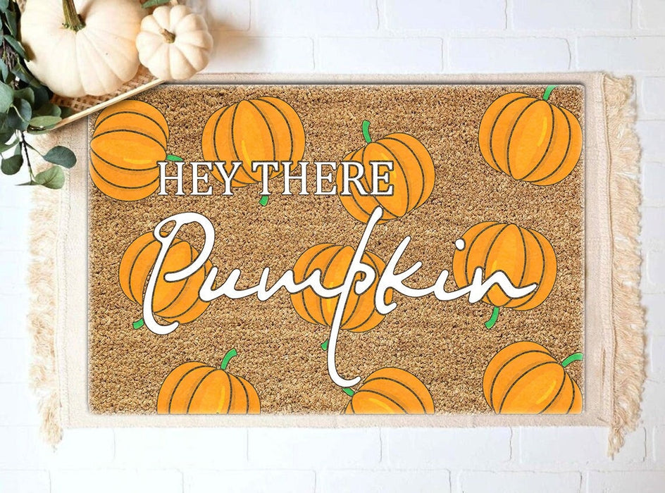 Welcome Doormat For Fall Loves Hey There Pumpkin Cute Orange Pumpkins Printed Porch Decor Thanksgiving Doormat