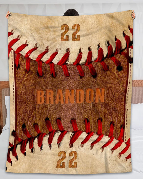 Personalized Blanket For Son Dad Men Baseball Lovers Sewing Pattern Rustic Ball Printed Custom Name & Jersey Number