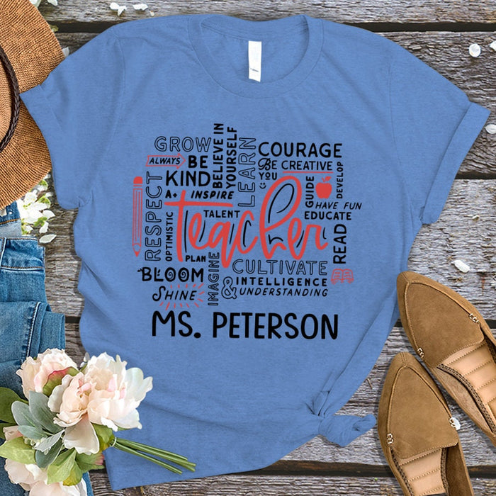 Personalized T-Shirt For Teacher Appreciation Monogram Graphic Design Custom Name Shirt Gifts For Back To School
