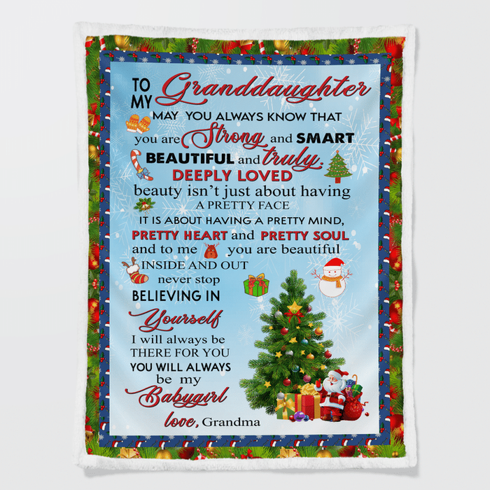 Personalized To My Granddaughter Blanket From Grandparents Santa Claus Pine Snowman Snowflakes Custom Name Xmas Gifts