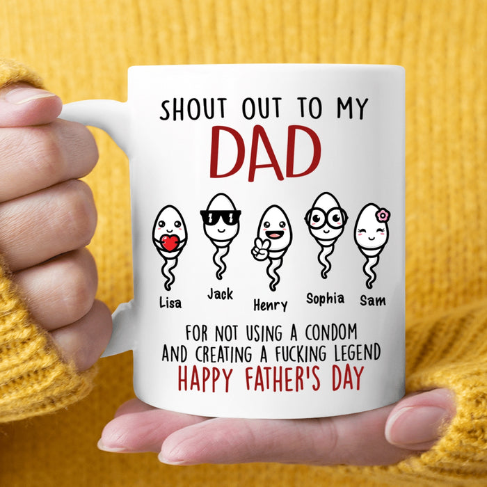 Personalized Ceramic Coffee Mug For Dad Shout Out Funny Naughty Swimming Sperm Custom Kids Name 11 15oz Cup