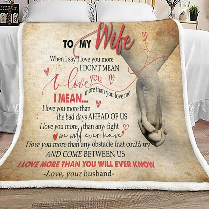 Personalized Vintage Blanket To My Wife When I Say I Love You More Print Hand In Hand Custom Name Valentine Blankets