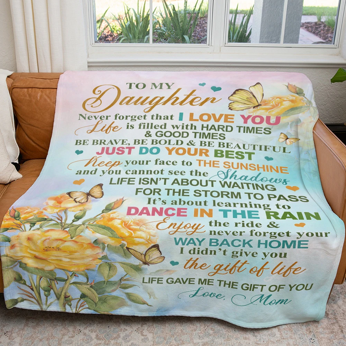 Personalized To My Daughter Blanket From Mom Never Forget That I Love You Colorful Flower & Butterflies Printed