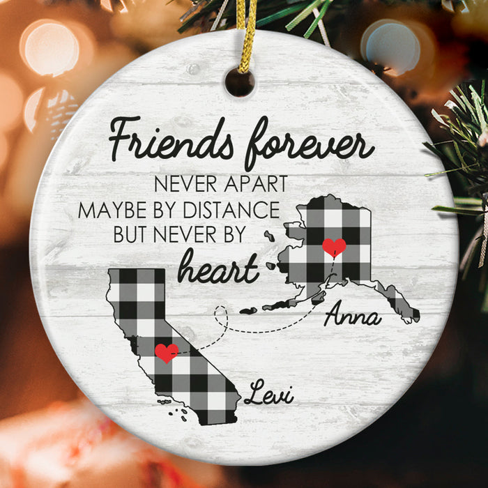 Personalized Ornament Long Distance Gifts For Sisters Friends Forever Never Apart Plaid Custom Name Xmas Tree Hanging