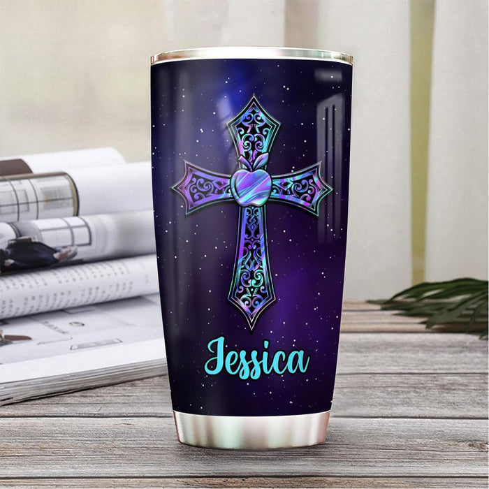 Personalized Travel Cup For Teacher Never Underestimate Apple Christ Cross 20oz Tumbler Custom Name Back To School Gifts