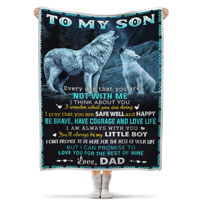 Personalized To My Son Blanket From Dad Every Day That You Are Not With Me Old Wolf & Baby Wolf Printed Fleece Blanket