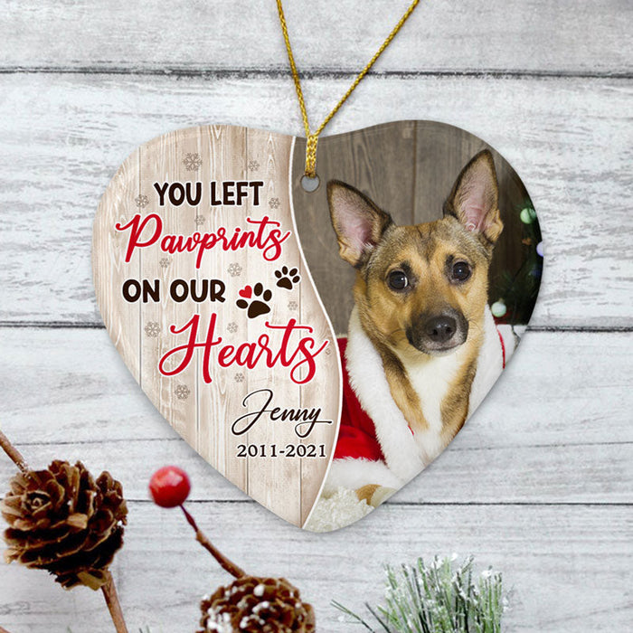Personalized Memorial Ornament You Left Pawprints On Our Hearts Snowflakes Custom Name & Photo For Pet Loss Lover Gifts