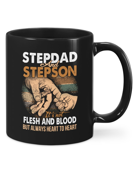 Personalized Ceramic Coffee Mug For Step Dad Vintage Hand In Hand Design Custom Kids Name 11 15oz Father's Day Cup