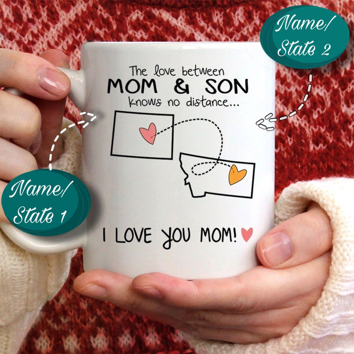 Personalized Coffee Mug To Son And Mom Happy Mother's Day Mugs Funny Quote The Love Between Mother And Son Know No Distance Customized Mug Distance Gifts Birthday 11Oz 15Oz Black Mug