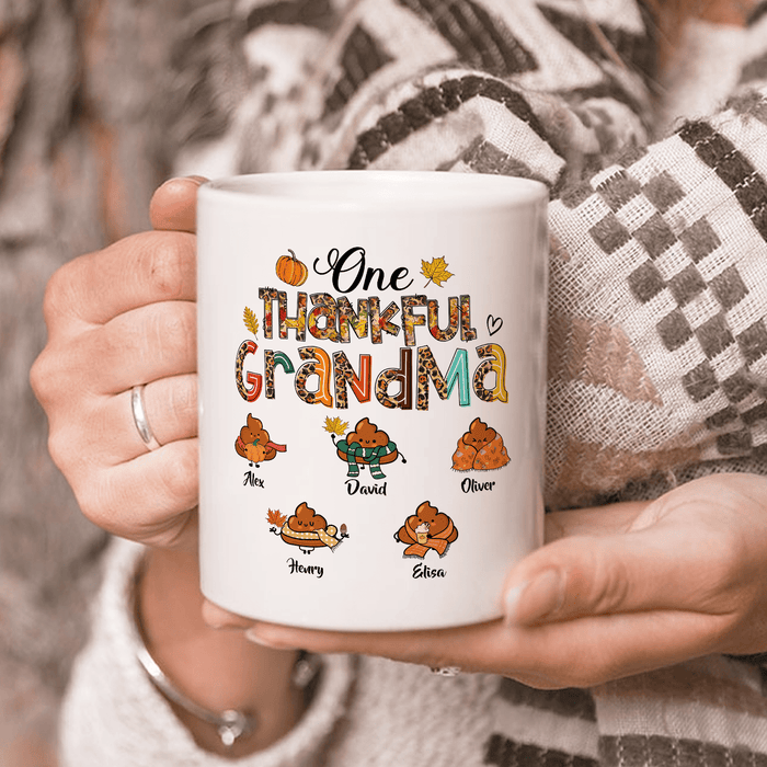 Personalized Ceramic Coffee Mug One Thankful Grandma Funny Shits Print Custom Grandkids Name 11 15oz Autumn Cup