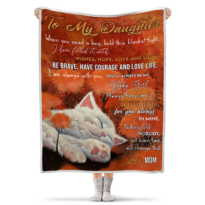 Personalized Sherpa Throw Blanket To My Daughter I Am Always With You Blanket Print Cute Cloud Cat Autumn From Mom