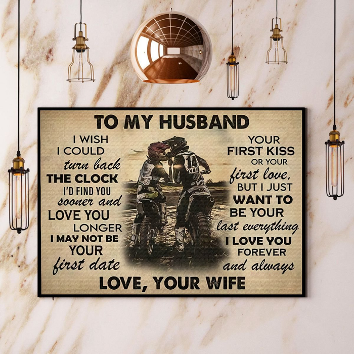 Personalized To My Husband Canvas Wall Art From Wife Motorcycle Lovers Couple Vintage Design Custom Name Poster Prints