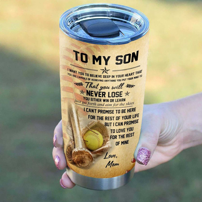 Personalized To My Son Tumbler From Dad Mom Baseball Pitching Grips Vintage Custom Name Travel Cup Gifts For Christmas