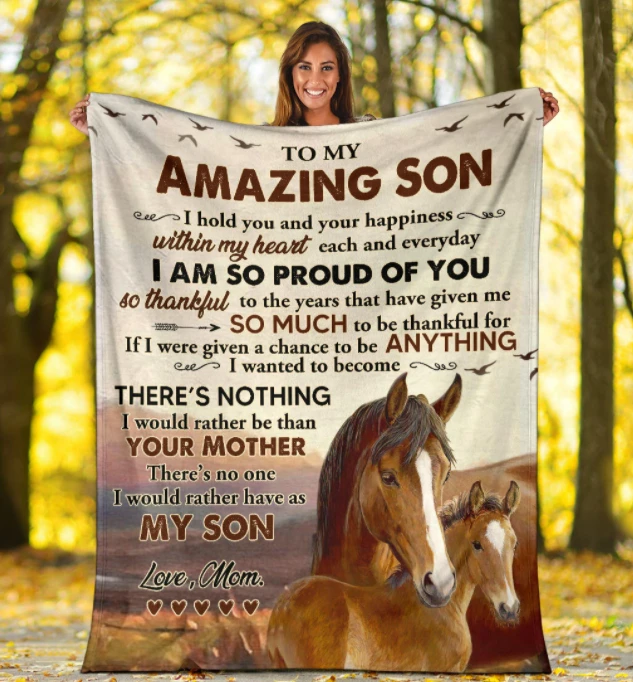 Personalized To My Amazing Son From Mom I Hold You And Your Happiness Mom Horses Meadow Premium Blanket