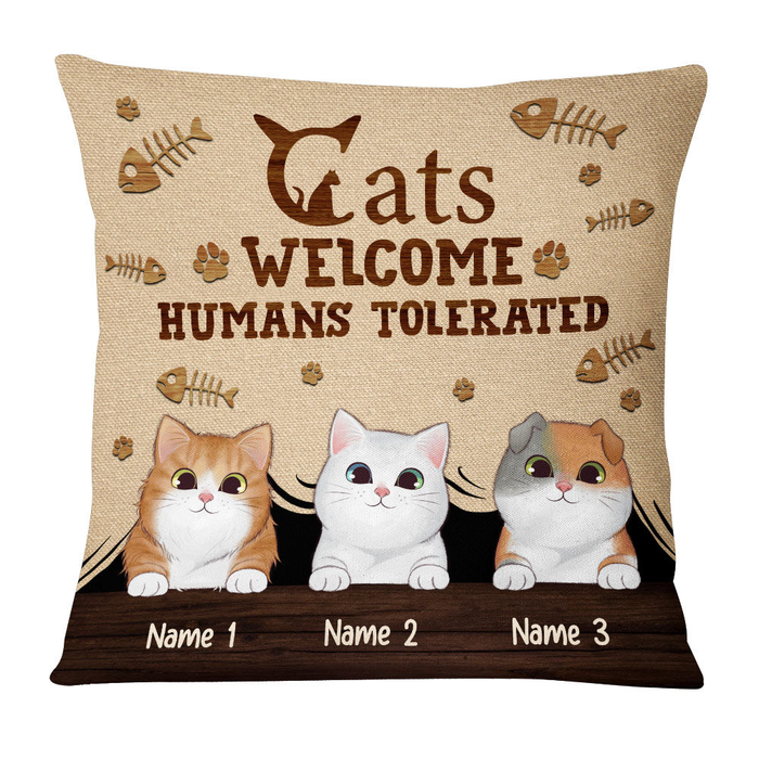 Personalized Square Pillow Gifts For Cat Lovers Funny Welcome Human Tolerated Custom Name Sofa Cushion For Christmas