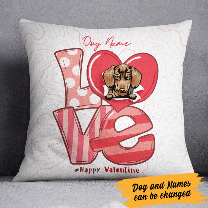Personalized Square Pillow Gifts For Dog Lover Pink Red Love Heart Custom Name & Hashtag Sofa Cushion For Birthday